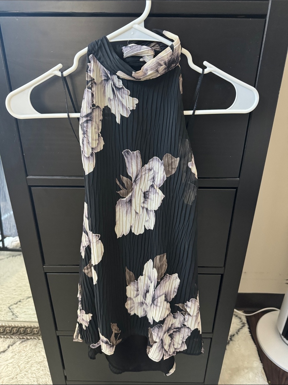 Black Floral Pleated Halter top